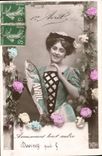 CPA Fantaisie Paques Poisson Femme 