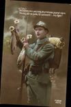 CPA Fantaisie Paques Poisson Soldat Militaria 