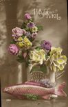 CPA Fantaisie Paques Poisson Fleurs 