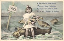 CPA Fantaisie Paques Poisson Enfant 