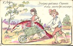 CPA Fantaisie Paques Poisson Enfants 