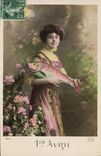 CPA Fantaisie Paques Poisson Femme 