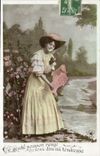 CPA Fantaisie Paques Poisson Femme 