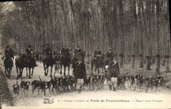 Vintage Postcard Chasse has courre out of Drill of Fontainebleau Depart for the attack Chiens Dog