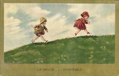 CPA Fantaisie Illustrateur Enfants Le jeune marcheur 