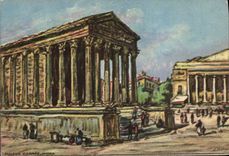 CPA Fantaisie Illustrateur Maison carre Nimes 