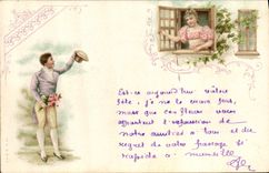 CPA Fantaisie Illustrateur Femme Pretendant 