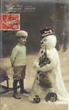 CPA Fantaisie Bonhomme de neige Enfant 