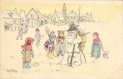 CPA Fantaisie Bonhomme de neige Enfants 