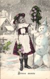 CPA Fantaisie Bonhomme de neige Enfant 