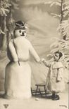 CPA Fantaisie Bonhomme de neige Enfant 