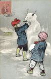 CPA Fantaisie Bonhomme de neige Enfants 