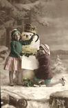 CPA Fantaisie Bonhomme de neige Enfants 