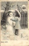 CPA Fantaisie Bonhomme de neige Enfant 