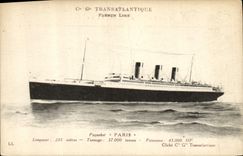 Vintage Postcard Boat Steamer Paris Co Transatlantic Gle French Line