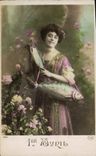 CPA Fantaisie Paques 1er Avril Femme 
