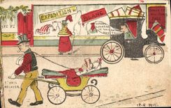 CPA Fantaisie Enfant Poussette Automobile 