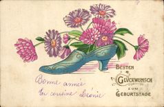 CPA Fantaisie Chaussure Fleurs 
