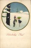 CPA Fantaisie Illustrateur Enfants dans la neige 
