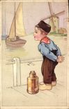 CPA Fantaisie Illustrateur Enfant Bateau de peche 