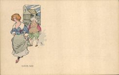 CPA Fantaisie Illustrateur Femme Louis XIII 
