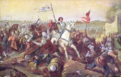 CPA Jeanne d'Arc Jeanne suivie de ses intrepides chevaliers et soldats travers les lignes des ennemis 