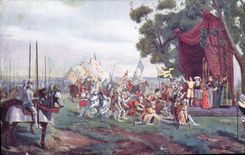 CPA Jeanne d'Arc Apres la victoire messe dite sur le champ de bataille de Patay 