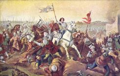 CPA Jeanne d'Arc Jeanne suivie de ses intrepides chevaliers et soldats travers les lignes des ennemis 