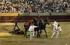 Postal Corrida Corrida de toros el arrastre retirada del toro