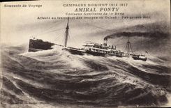 CPA Bateau Paquebot Campagne d'Orient Amiral Ponty Croiseur auxiliaire de 1er rang 