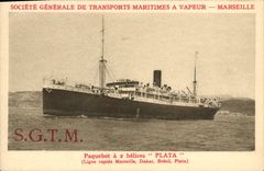 Vintage Postcard Boat Steamer SGTM fast Plata Line Marseilles Dakar Plata Brazil