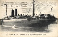 Vintage Postcard Boat Steamer Le Havre Rochambeau of the Transatlantic General Co