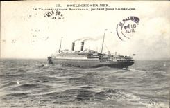 CPA Bateau Paquebot Boulogne sur Mer Le Transatlantique Rotterdam partant pour l'Amerique 