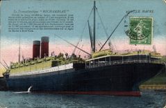 Vintage Postcard Boat Transatlantic liner Rochambeau Le Havre