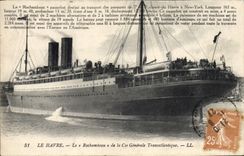 Vintage Postcard Boat Steamer Le Havre Rochambeau of the Transatlantic General Company