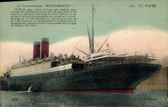 CPA Bateau Paquebot Le Havre Le Transatlantique Rochambeau 