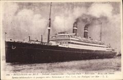 Vintage Postcard Boat Boulogne Steamer on Sea Holland America Line Rotterdam