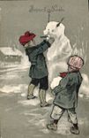 CPA Fantaisie Bonhomme de neige Enfants 