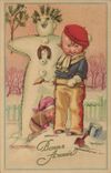 CPA Fantaisie Bonhomme de neige Enfant Fer a cheval 