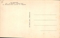 Postal Folclore el Folgoet al perdón Muchachas de Plouneour Trez que lleva la bandera