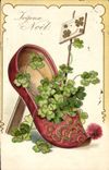 Vintage Postcard Shoe Fantasy Flowers Clover