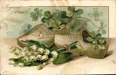 Vintage Postcard Shoe Fantasy Clover Flowers