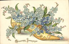 CPA Fantaisie Chaussure Fleurs 