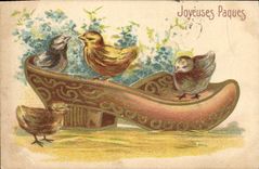 Vintage Postcard Shoe Fantasy Chicks Flowers