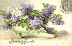 CPA Fantaisie Chaussure Fleurs 