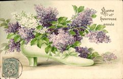 CPA Fantaisie Chaussure Fleurs 