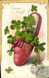Vintage Postcard Fantasy Slipper Flowers Clover