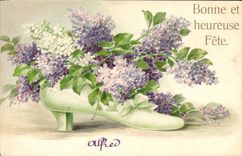 CPA Fantaisie Chaussure Fleurs 