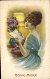 CPA Fantaisie Illustrateur Femme Bonne annee 