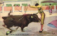 CPA Corrida Course de taureaux Un par en todo lo alto 